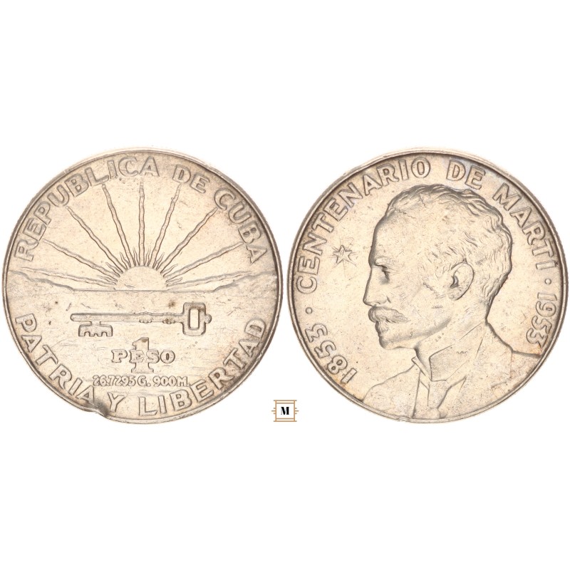 Kuba 1 peso 1953 Jose Marti Kuba 1 peso 1953 Jose Marti