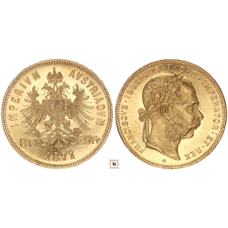 Ausztria 8 florin 20 frank 1871 Ausztria 8 florin 20 frank 1871