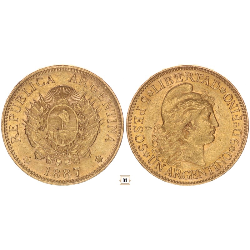Argentína 5 pesos 1887