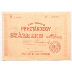 Pénztárjegy 100 000 adópengő 1946