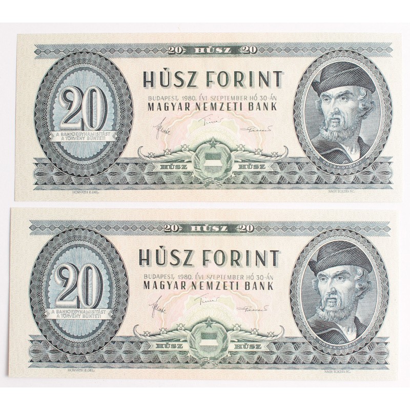 20 forint 1980 2db sorszámkövető 20 forint 1980 2db sorszámkövető