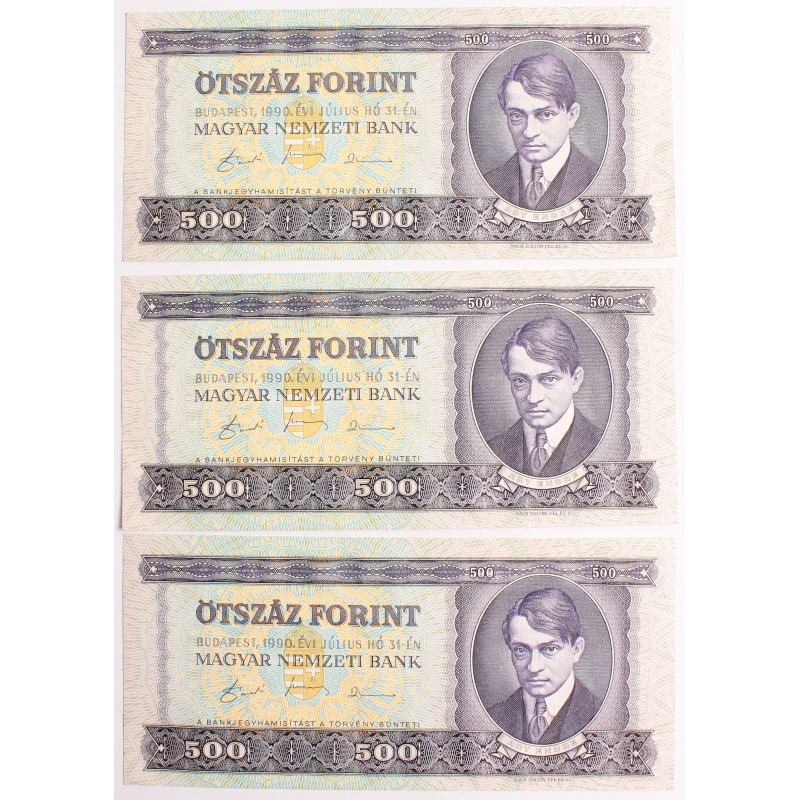 500 forint 1990 3db sorszámövető 500 forint 1990 3db sorszámövető