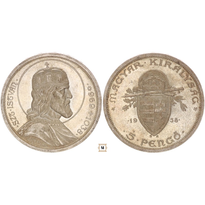 5 pengő Szent István 1938 BP 5 pengő Szent István 1938 BP