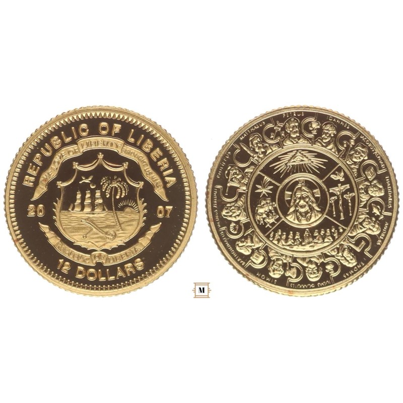 Libéria 12 dollár Krisztus és az Apostolok 2007 1/50 Oz Libéria 12 dollár Krisztus és az Apostolok 2007 1/50 Oz