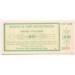 Világítási és Vízmű Részvénytársaság 20 fillér 1920