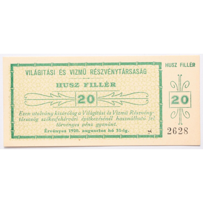 Világítási és Vízmű Részvénytársaság 20 fillér 1920