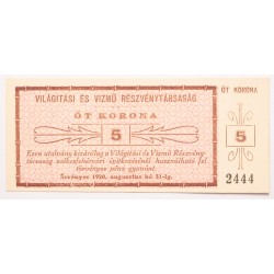 Világítási és Vízmű Részvénytársaság 5 korona 1920