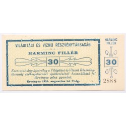 Világítási és Vízmű Részvénytársaság 30 fillér 1920