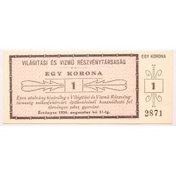 Világítási és Vízmű Részvénytársaság 1 korona 1920
