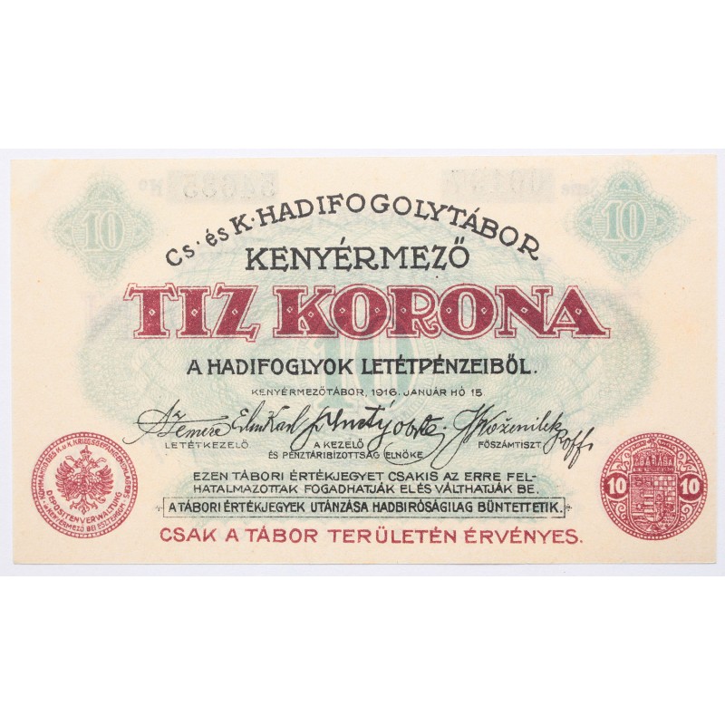 Hadifogolytábor Kenyérmező 10 korona 1916 Hadifogolytábor Kenyérmező 10 korona 1916