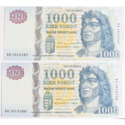1000 forint 2015 DD sorozat 2db sorszámkövető