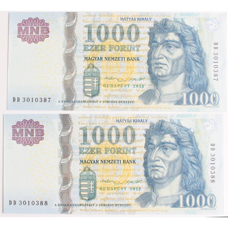 1000 forint 2015 DD sorozat 2db sorszámkövető
