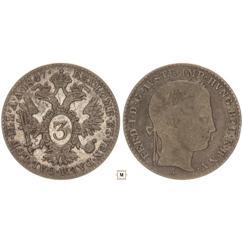V. Ferdinánd 3 kreuzer 1847 A