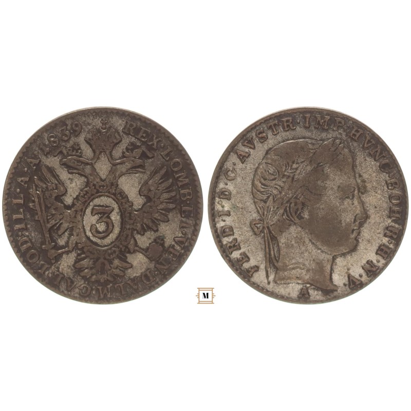 V. Ferdinánd 3 kreuzer 1839 A
