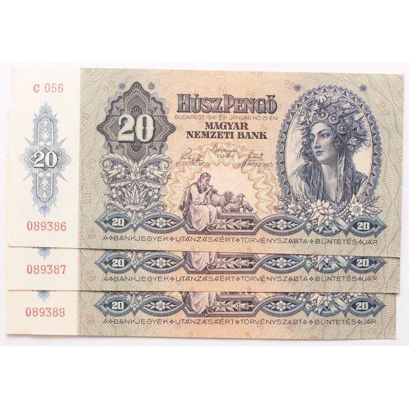 20 pengő 1941 3db sorszámkövető