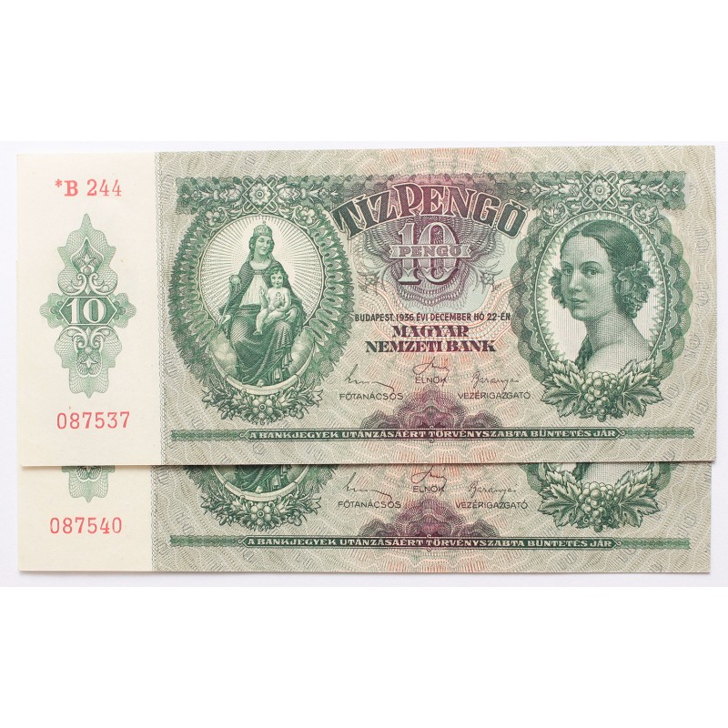 10 pengő 1936 csillagos, 2db közeli sorszám