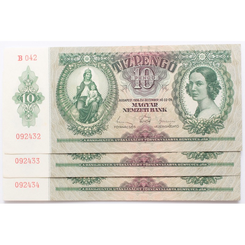 10 pengő 1936 csillagos, 3db sorszámkövető
