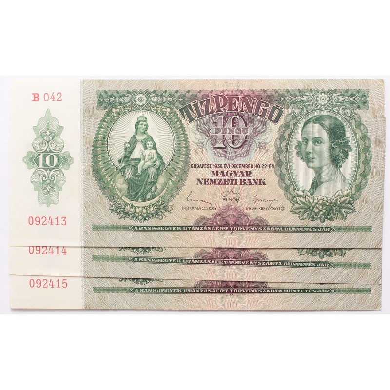 10 pengő 1936 csillagos, 3db sorszámkövető