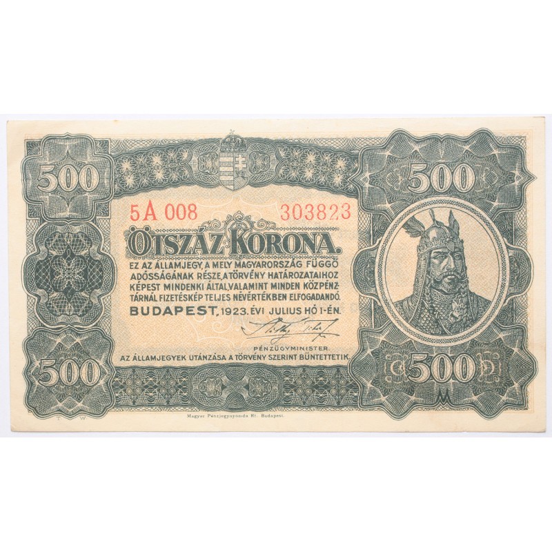 500 korona 1923 Pénzjegynyomda