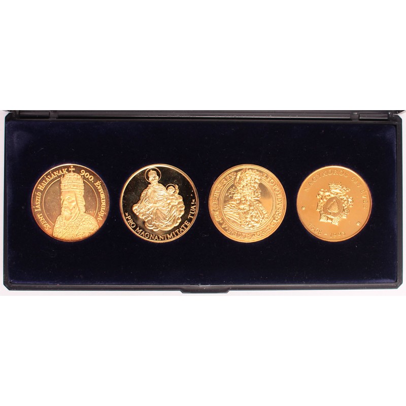 Magyar tematikájú aranyozott éremszett: Eger, Debrecen, Nagykanizsa, Nagyvárad