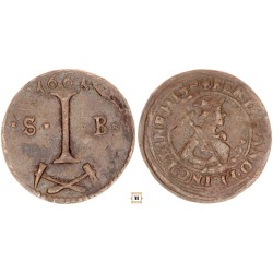 I. Lipót, Selmecbánya bányapénz, I.Ferdinánd 6 krajcáros előlappal, R!