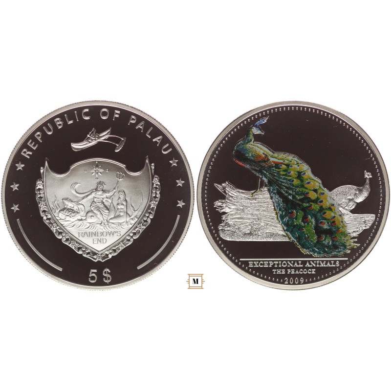 Palau 5 dollár 2009 Különleges Állatok - Páva
