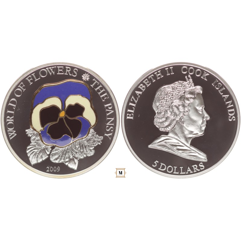Cook - Szigetek 5 dollár 2009 Virágok - Árvácska, Zománcos