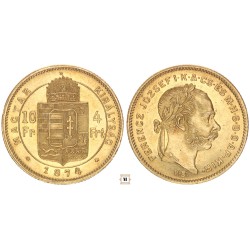 Ferenc József 10 frank 4 forint 1874 KB R!