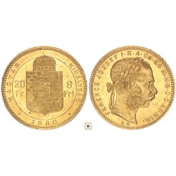 Ferenc József 20 frank 8 forint 1880 KB