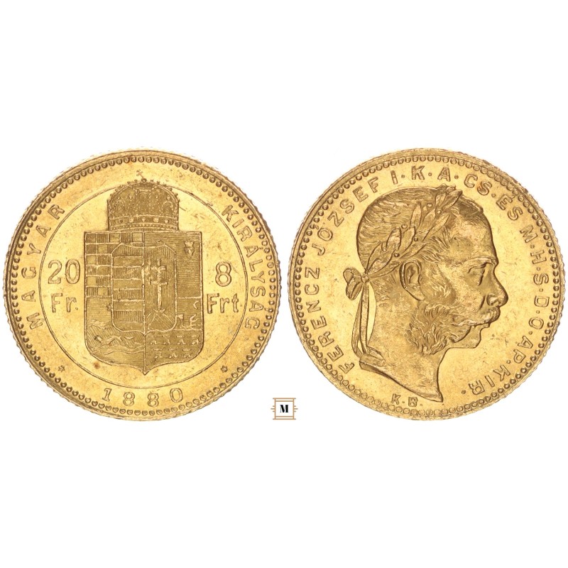 Ferenc József 20 frank 8 forint 1880 KB