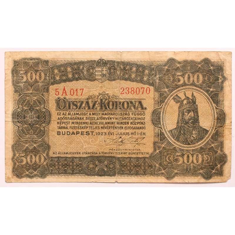500 korona 1923 Nyomdahely nélkül