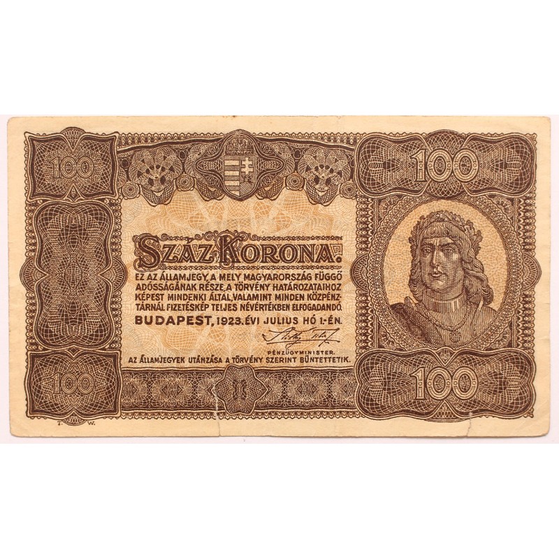 100 korona 1923 Nyomdahely nélkül