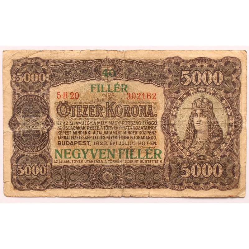 5000 korona 40 fillér 1923 Nyomdahely nélkül