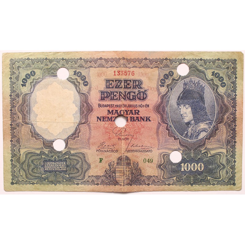 1000 pengő 1927 érvénytelenített