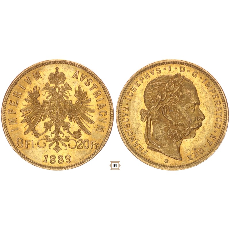 Ausztria 8 florin 20 francs 1889