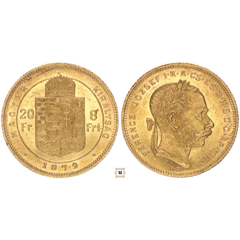 Ferenc József 20 frank 8 forint 1879 KB