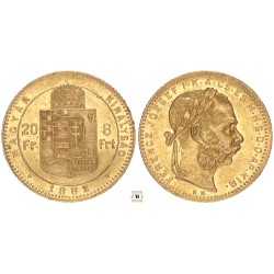 Ferenc József 20 frank 8 forint 1882 KB
