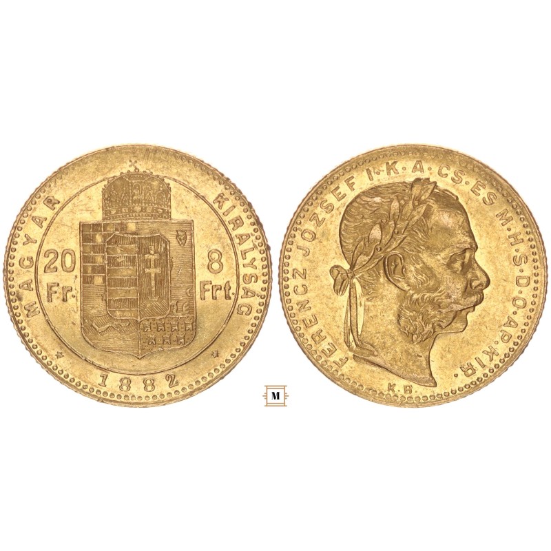 Ferenc József 20 frank 8 forint 1882 KB
