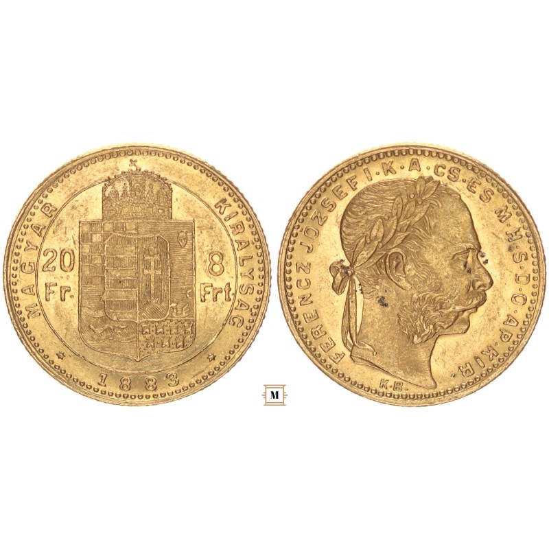 Ferenc József 20 frank 8 forint 1883 KB