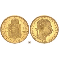 Ferenc József 20 frank 8 forint 1888 KB
