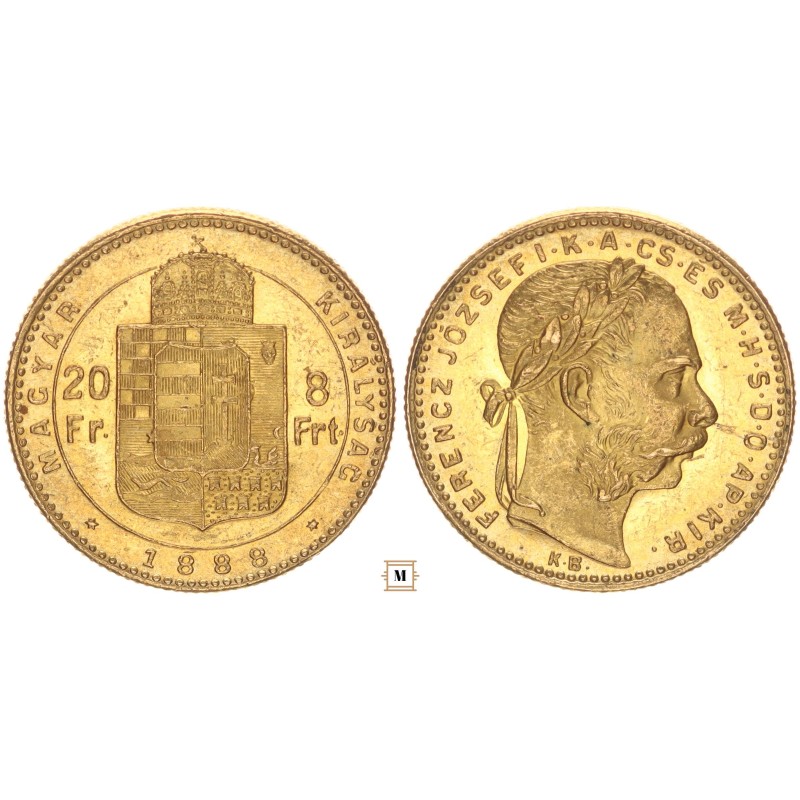Ferenc József 20 frank 8 forint 1888 KB
