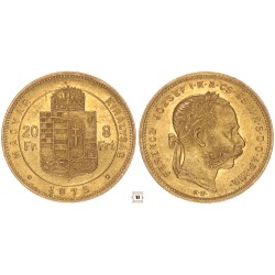 Ferenc József 20 frank 8 forint 1875 KB