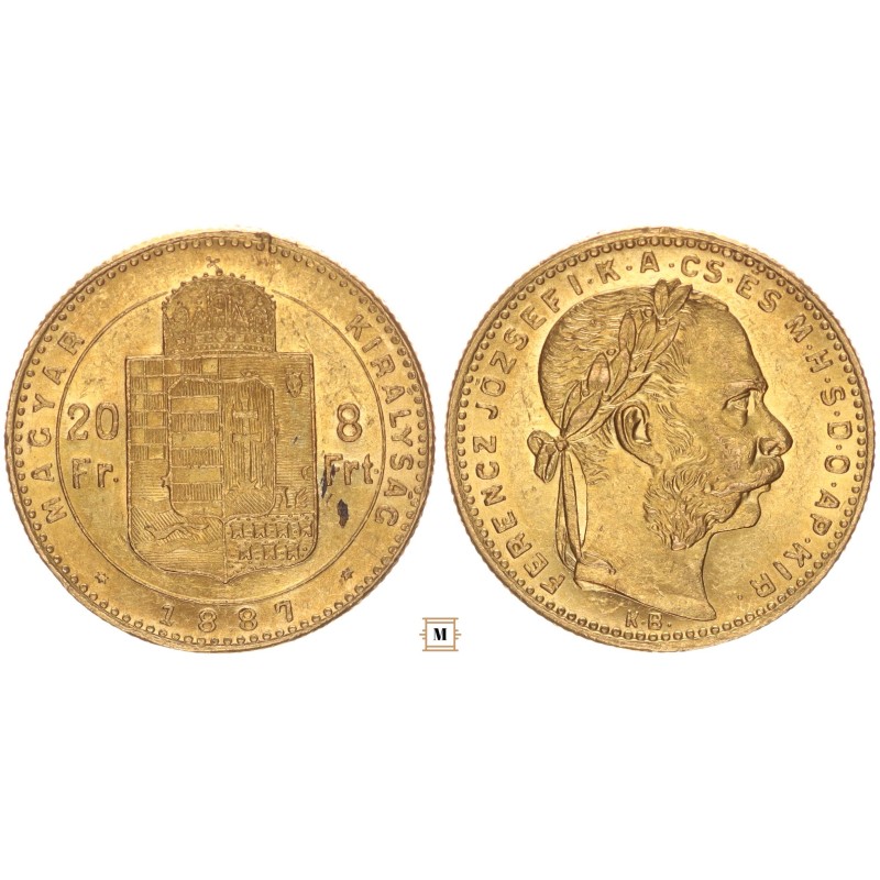 Ferenc József 20 frank 8 forint 1887 KB