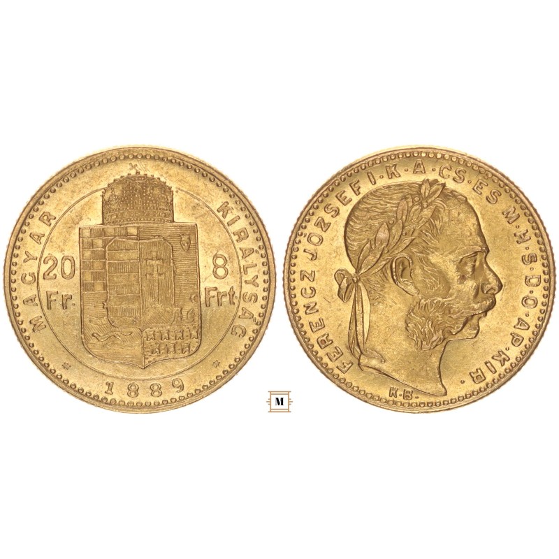 Ferenc József 20 frank 8 forint 1889 KB