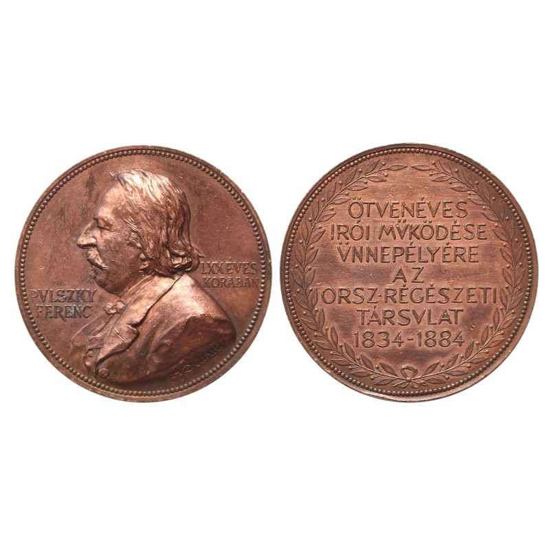 Pulszky Ferenc 50. Jubileumára bronzérem 1884 A. Scharff