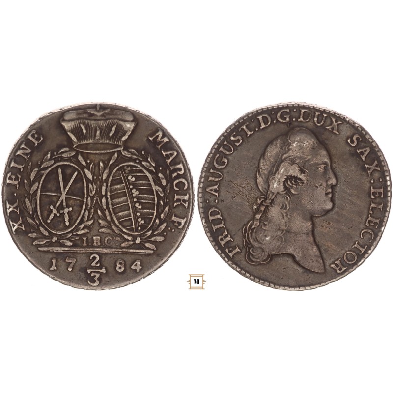 Szászország III. Frigyes Ágost 2/3 tallér 1784 IEC Drezda