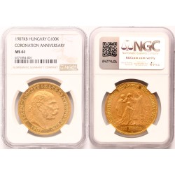 Ferenc József 100 korona 1907 KB Koronázás 40. évfordulójára NGC MS61