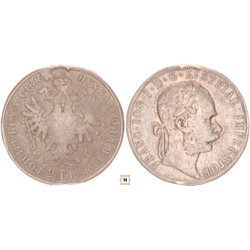 Ferenc József 2 florin 1884 ritkább év, fny.