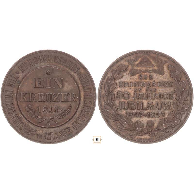 Ferenc József Wiener Kreuzerverein 50. évford. bronz érem 1847-1897