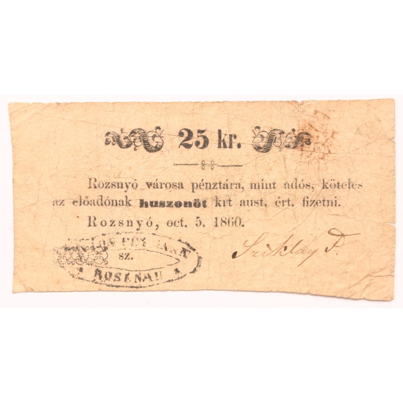 Rozsnyó 25 krajcár 1860